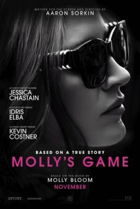 Molly's Game | Molly's Game Movie Poster | 2017 | Jessica Chastain | Idris Elba | Kevin Costner | Michael Cera | Jeremy Strong | Chris O'Dowd | J.C. MacKenzie | Brian d'Arcy James | Bill Camp | Graham Greene | Natalie Krill | Madison McKinley | Angela Gots | Aaron Sorkin | www.myalltimefavorites.com | www.myalltimefavoritemovies.com